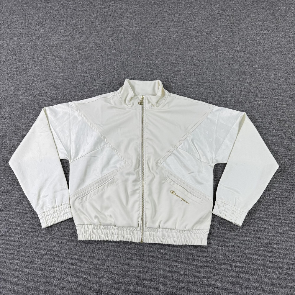 Champion Jacket Womens Small Ivory‎ White Signature Sport Bomber Zip Front Satin
